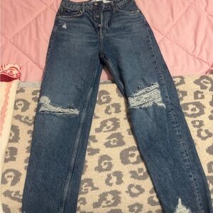 Zara Blue Straight Leg Distressed Jeans